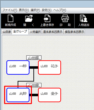 子ども、親、兄弟を登録したい人物をクリックします。