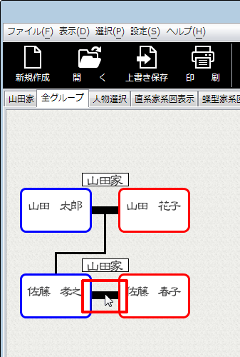 夫婦を結ぶ線の上でクリックします。